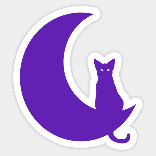 Purple Cat Perched On Moon Sticker